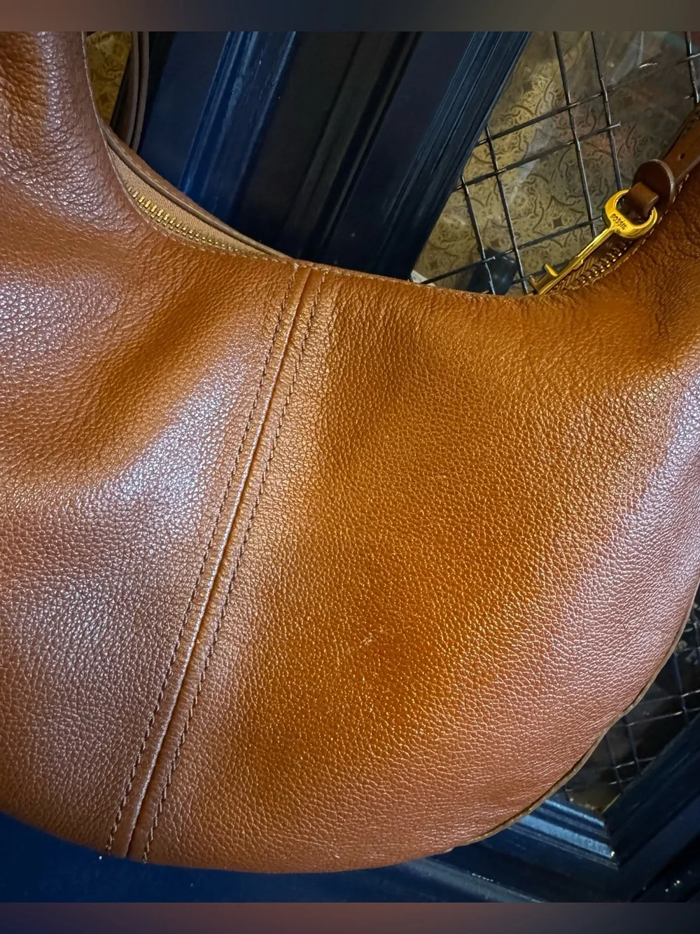 Fossil Shae Hobo Bag Brown Leather Shoulder Crescent Purse Boho Luxury Western